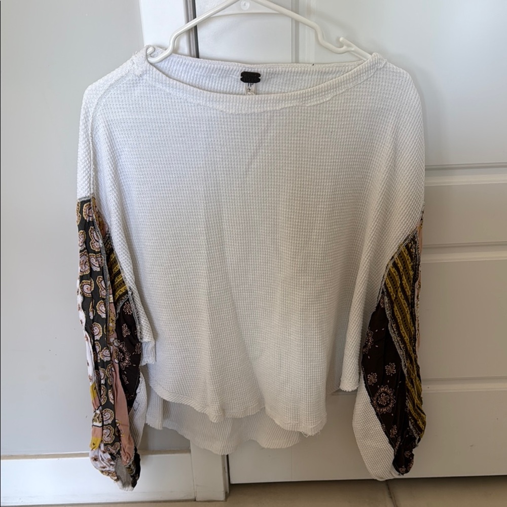 We The Free Cream Asymmetrical 3/4 Sleeve Blouse